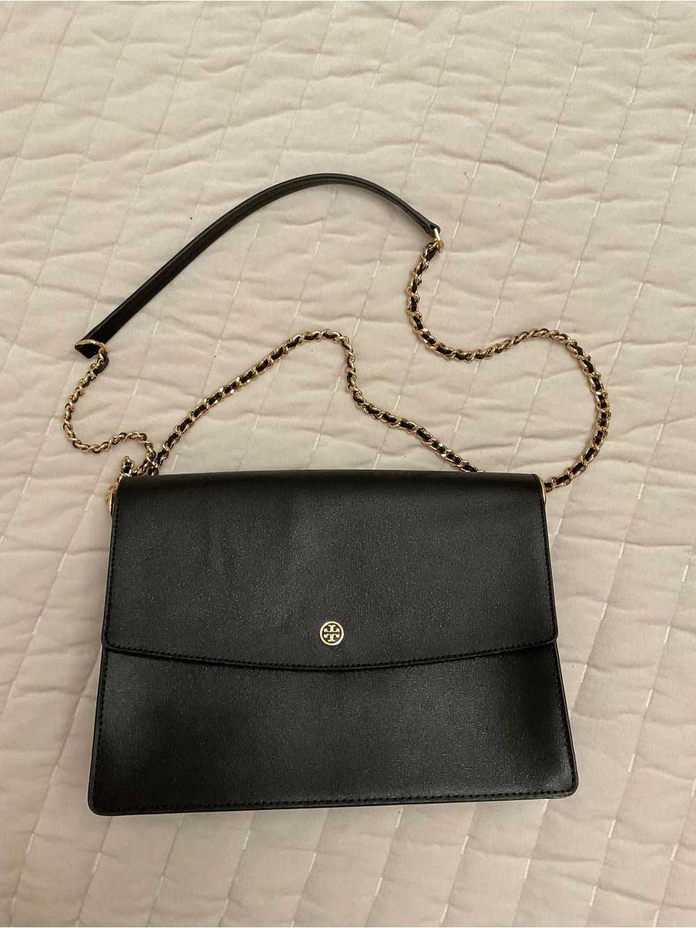 Tory Burch Black Leather Chain-Trim Shoulder Bag